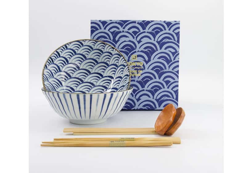 Natsu ramen gavesæt 6 stk blå/hvid – Japansk keramik - Sushiudstyr