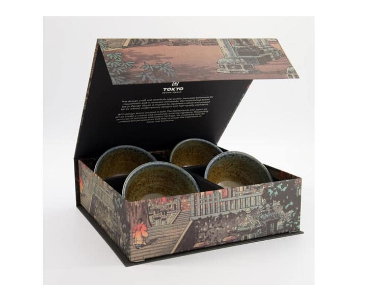 Minoyaki Reef Blue skålsæt 4 stk – Japansk keramik - Sushiudstyr