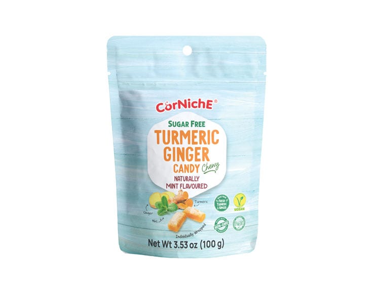 Corniche Sugar Free Turmeric Ginger Chewy Candy Mint 100 g. - Slik og søde sager