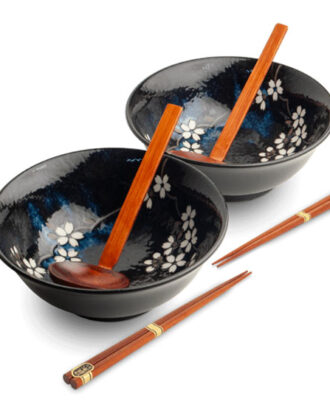 Ramen bowl set Anemone blue – Autentisk japansk gavesæt