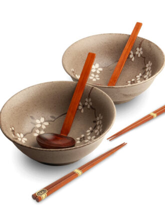 Ramen bowl set Anemone taupe – Elegant japansk gavesæt