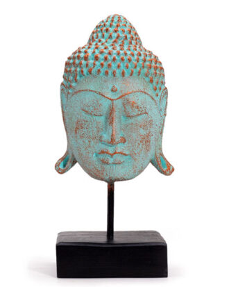 Stort Buddha-hoved på fod i grøn kobber | Serenity