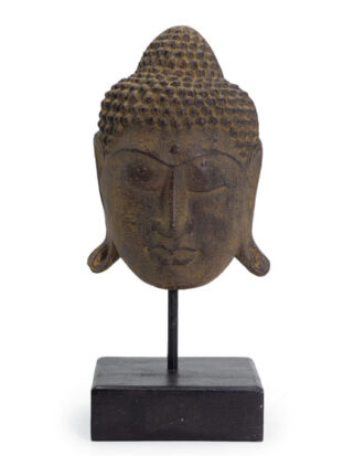 Stort Buddha-hoved på fod i grå | Serenity statue