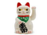 Hvid lykkekat 15 cm | Maneki-neko med vinkende pote