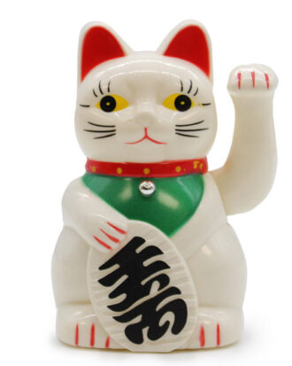 Hvid lykkekat 15 cm | Maneki-neko med vinkende pote