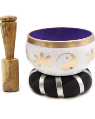 Yin & Yang syngeskål – Hvid/Lilla 10,7 cm | Meditationssæt