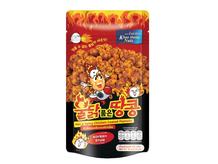 Khao Shong Hot & Spicy Chicken Coated Peanuts 80 g. - Peanuts og nødder