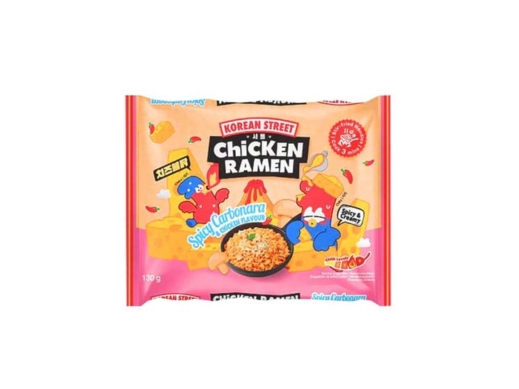 Korean Street Spicy Carbonara & Chicken Flavour Noodles 130 g. - Instant nudler & kopnudler