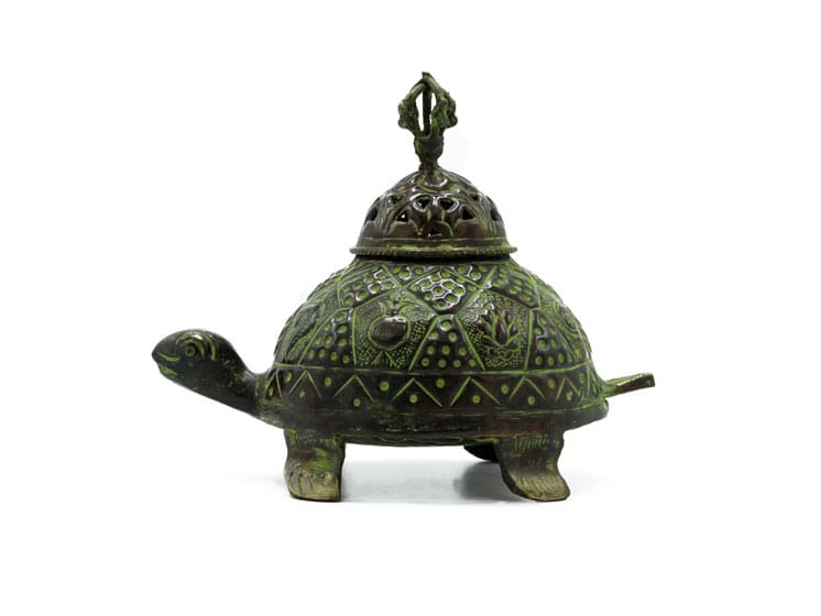 Brass-Verdigris-Tibetan-Turtle-Incense-Holder---Large